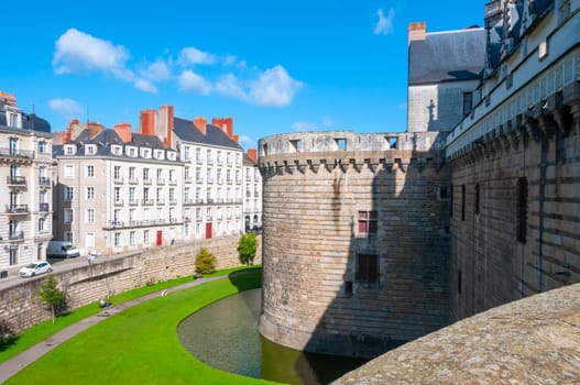 FRANCE, NANTES -  September 12, 2017:  the Chateau Des Ducs De Bretagne or Castle of the Dukes of Brittany, Fortified wall of castle