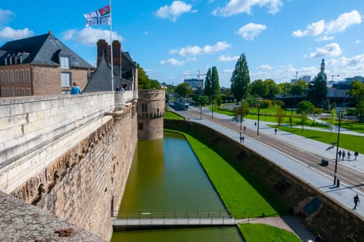 FRANCE, NANTES -  September 12, 2017:  the Chateau Des Ducs De Bretagne or Castle of the Dukes of Brittany, Fortified wall of castle