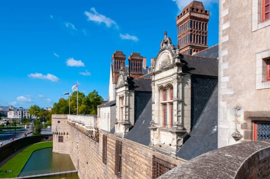 FRANCE, NANTES -  September 12, 2017:  the Chateau Des Ducs De Bretagne or Castle of the Dukes of Brittany, Fortified wall of castle
