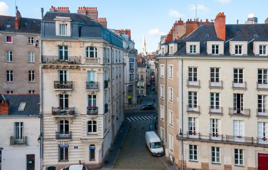 NANTES, FRANCE - SEPTEMBER 12, 2017: view of the city quarter with residential buildings from the walls of the fortress in the city of Nantes, France