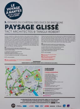 NANTES, FRANCE - SEPTEMBER 12, 2017: information sign with a map of attractions, tourist guide, Nantes, France