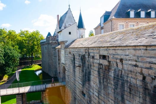 FRANCE, NANTES -  September 12, 2017:  the Chateau Des Ducs De Bretagne or Castle of the Dukes of Brittany, Fortified wall of castle
