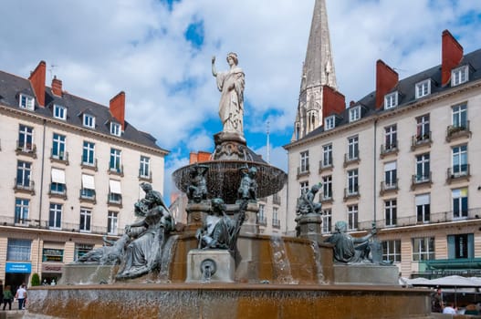 NANTES, FRANCE - SEPTEMBER 12, 2017: Fountain on the Place Royal in Nantes, France, Loire-Atlantique