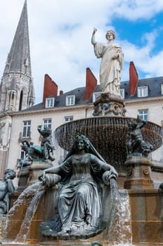 NANTES, FRANCE - SEPTEMBER 12, 2017: Fountain on the Place Royal in Nantes, France, Loire-Atlantique