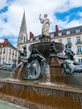 NANTES, FRANCE - SEPTEMBER 12, 2017: Fountain on the Place Royal in Nantes, France, Loire-Atlantique