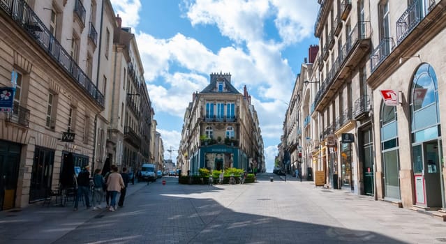 NANTES, FRANCE - SEPTEMBER 12, 2017: Facade of an old building in the city of Nantes, France