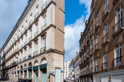 NANTES, FRANCE - SEPTEMBER 12, 2017: Facade of an old building in the city of Nantes, France