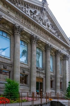 NANTES, FRANCE - SEPTEMBER 12, 2017: architectural elements and columns on the historical building MUSEUM HISTOIRE NATURELLE in Nantes, France