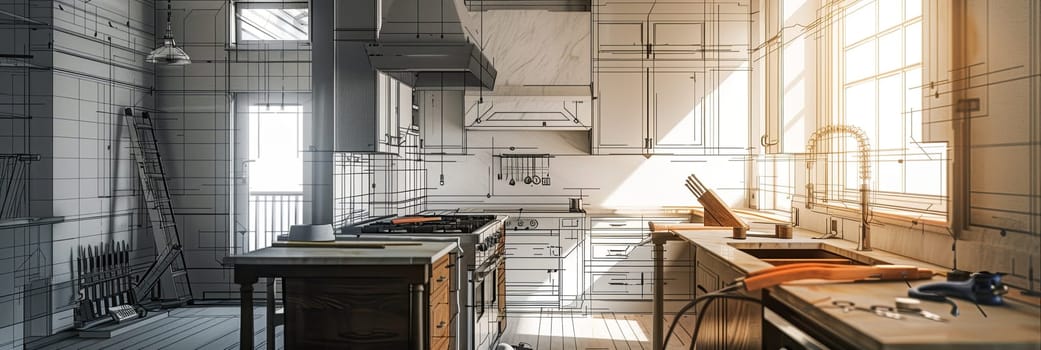A modern kitchen under renovation with new cabinets and countertops in progress, showcasing the transition from old to new with a focus on quality and style.