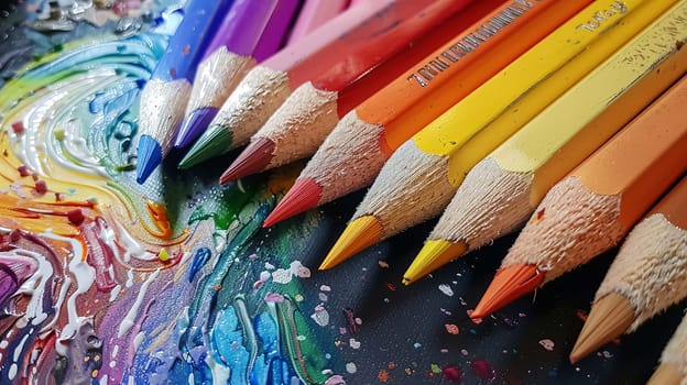 Color pencils isolated on white background. Close up. Generative AI, colorful