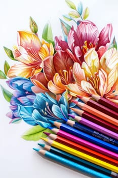 Color pencils isolated on white background. Close up. Generative AI, colorful