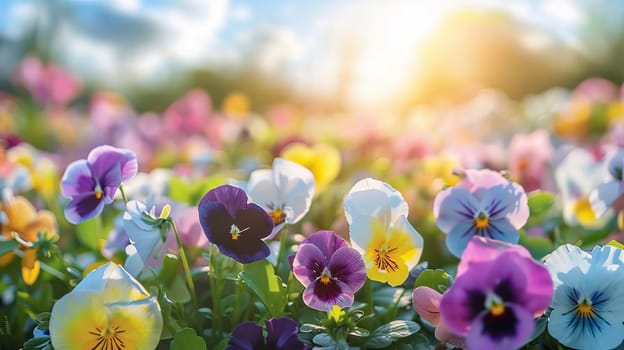Flower field of pansies, Generative AI, flowers