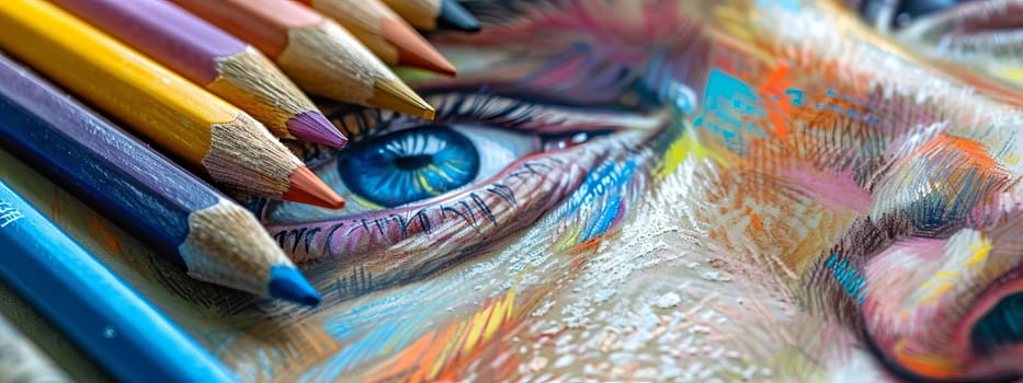 colored eyes drawn with colored pencils close up. Generative AI,