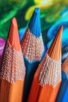 Color pencils isolated on white background. Close up. Generative AI, colorful