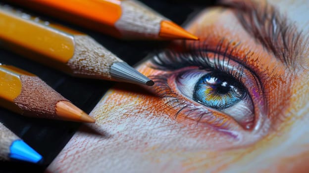 colored eyes drawn with colored pencils close up. Generative AI,