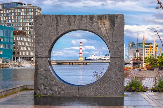 City of Malmo waterfront and lighthouse view, Scania province of Sweden