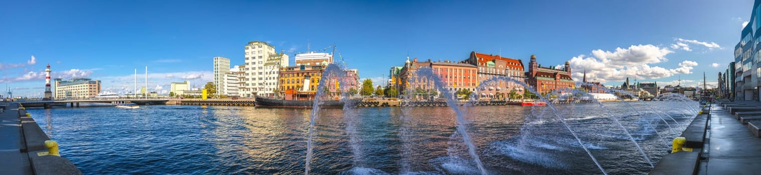 City of Malmo waterfront and lighthouse panoramic view, Scania province of Sweden