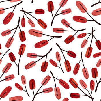 Watercolor seamless pattern with twigs and autumn leaves. Pattern for seasonal wrapping paper, fabric, textile