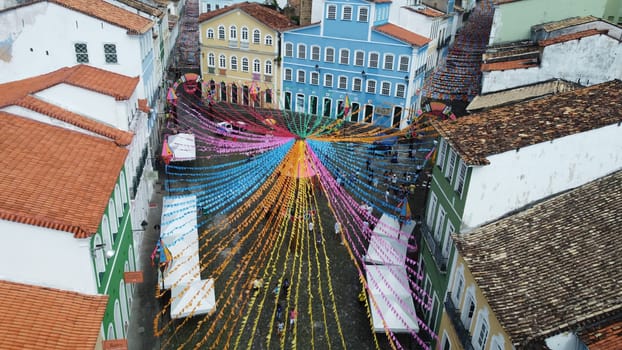 salvador, bahia, brazil - june 16, 2022: Decorative banners seen in the ornamentation for the festivities of Sao Joao in Pelourinho, Historic Center of the city of Salvador.