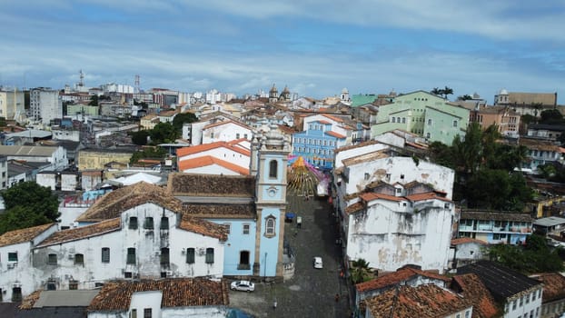 salvador, bahia, brazil - june 16, 2022: Decorative banners seen in the ornamentation for the festivities of Sao Joao in Pelourinho, Historic Center of the city of Salvador.