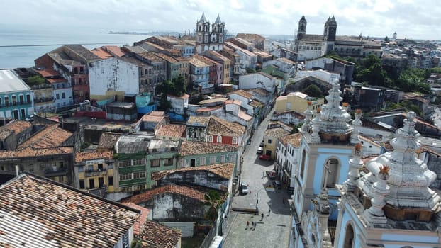 salvador, bahia, brazil - june 20, 2022: Decorative banners seen in the ornamentation for the festivities of Sao Joao in Pelourinho, Historic Center of the city of Salvador.
