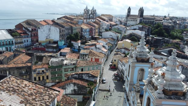 salvador, bahia, brazil - june 20, 2022: Decorative banners seen in the ornamentation for the festivities of Sao Joao in Pelourinho, Historic Center of the city of Salvador.