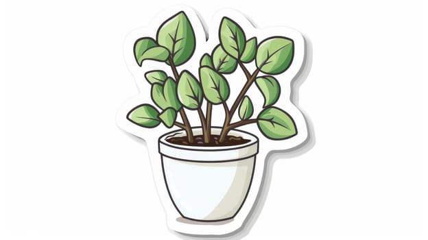 Cartoon illustration of a potted plant with green leaves on a white background, nature and home decor concept.