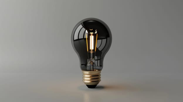 Vintage incandescent light bulb with filament on gray background, minimalistic design concept.
