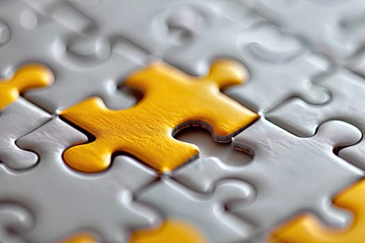 A puzzle, with pieces representing resources, is gradually assembled within a grid framework. The final piece, representing completion.