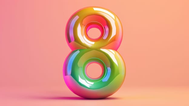 Colorful glossy number 8 eight on a pink gradient background.