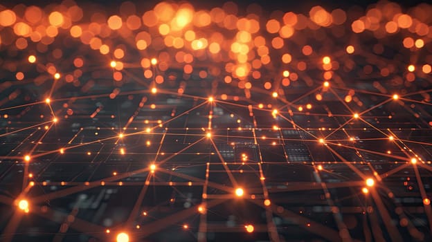 3D Grid with Glowing Nodes Depicting Optimal Allocation of Time, Budget, and Manpower.