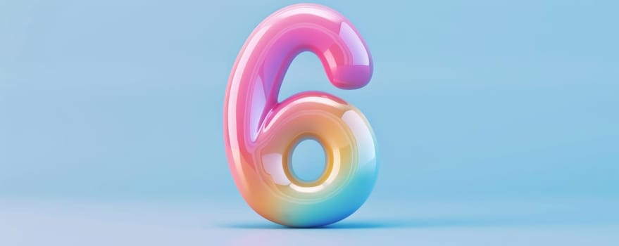 Colorful 3D number 6 six on a blue background.