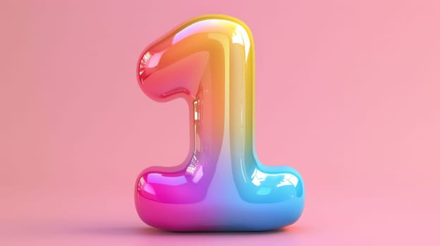 Colorful glossy number 1 one on a pink background, 3D rendering. Modern design and playful concept.