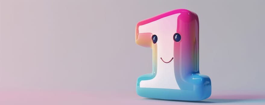 Colorful 3d number 1one with face and gradient background.