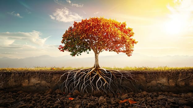 Tree with Colorful Leaves and Strong Roots, Growing Projects.