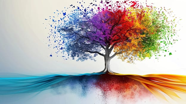 Tree with Colorful Leaves and Strong Roots, Growing Projects.