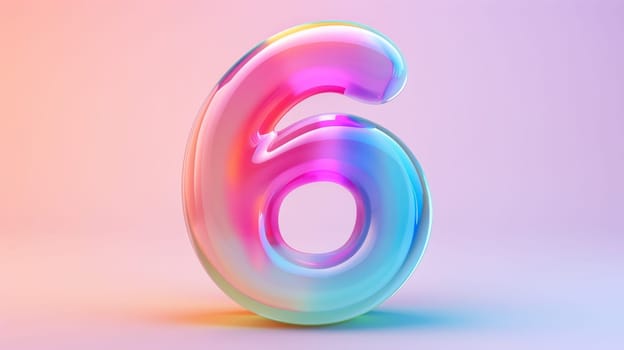 Colorful 3D number 6 six with gradient background.