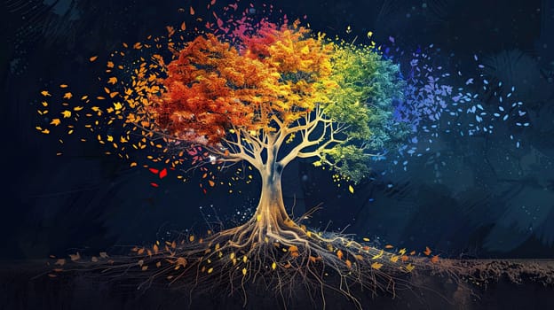 Tree with Colorful Leaves and Strong Roots, Growing Projects.