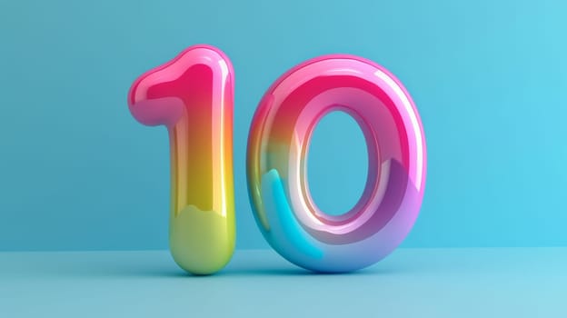 Colorful 3d number 10 against blue background, creative design. Celebration and typography concept.