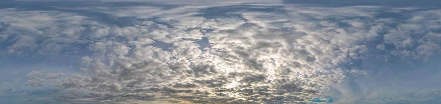 sky panorama with clouds without ground, for easy use in 3D graphics and panorama for composits in aerial and ground spherical panoramas as a sky dome