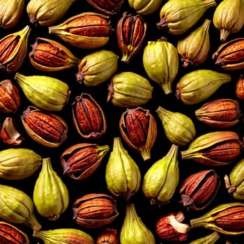 Cardamom pods bursting open in a cloud of sweet spicy aroma Elettaria cardamomum Food. Food isolated on transparent background.