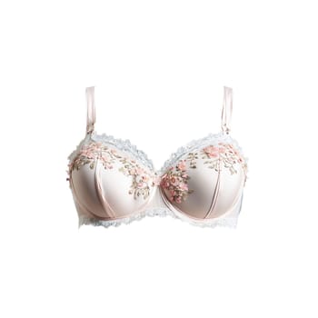 Romantic sheer tulle bra with delicate floral appliques drifting like petals ethereal fairy tale mood. Woman lingerie isolated on transparent background.