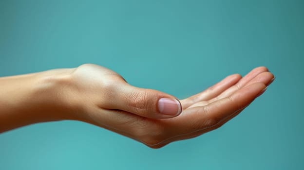 Open hand against a blue background.