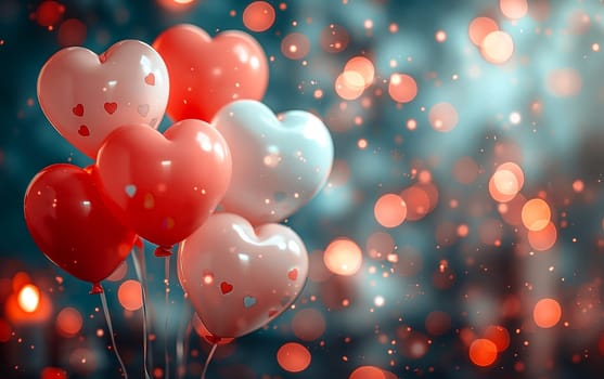 Romantic red and pink heart-shaped balloons for a festive Valentine's celebration with a shiny glow.