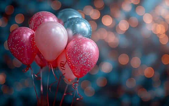 Cluster of pink balloons with bokeh background for celebration, party, and festive decor