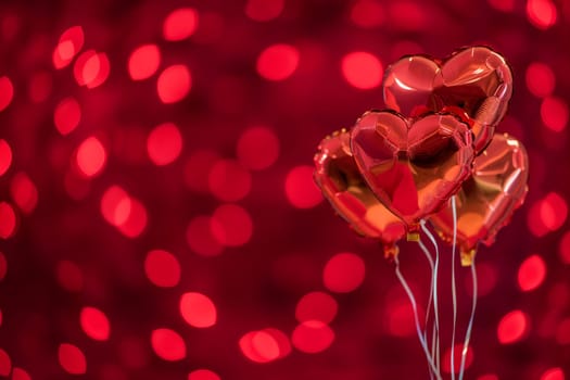 Red shiny heart balloons for a romantic Valentine celebration background party