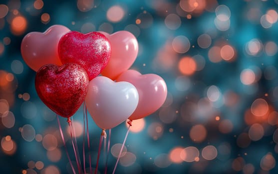 Balloons Hearts Red Pink Bokeh Celebration Romantic Love Party Glitter Valentine Floating
