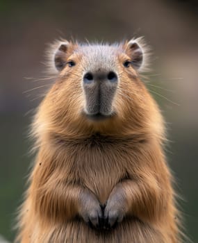 Capybara rodent wildlife animal in nature with furry brown ears and whiskers portrait