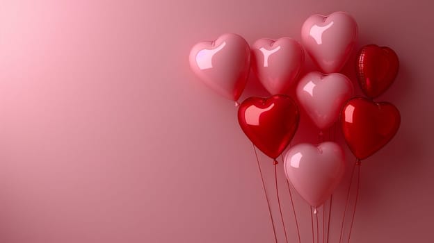 Valentine celebration with pink and red heart balloons for a romantic love anniversary party