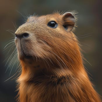 Capybara rodent wildlife animal with fur in nature, a mammal with whiskers portrait at the zoo.